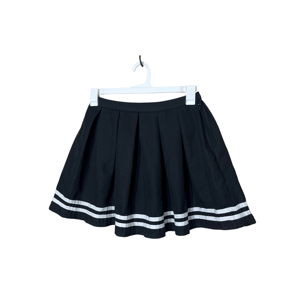 Hot Topic Black Pleated Skirt White Stripe Bottom Mini Skater Women's Medium